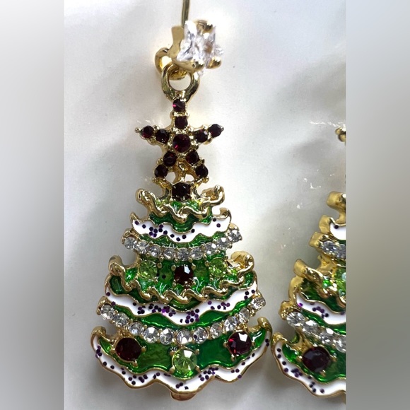 Christmas Tree Earrings for Women Girls Colorful Crystal Drop Earrings - Picture 3 of 5